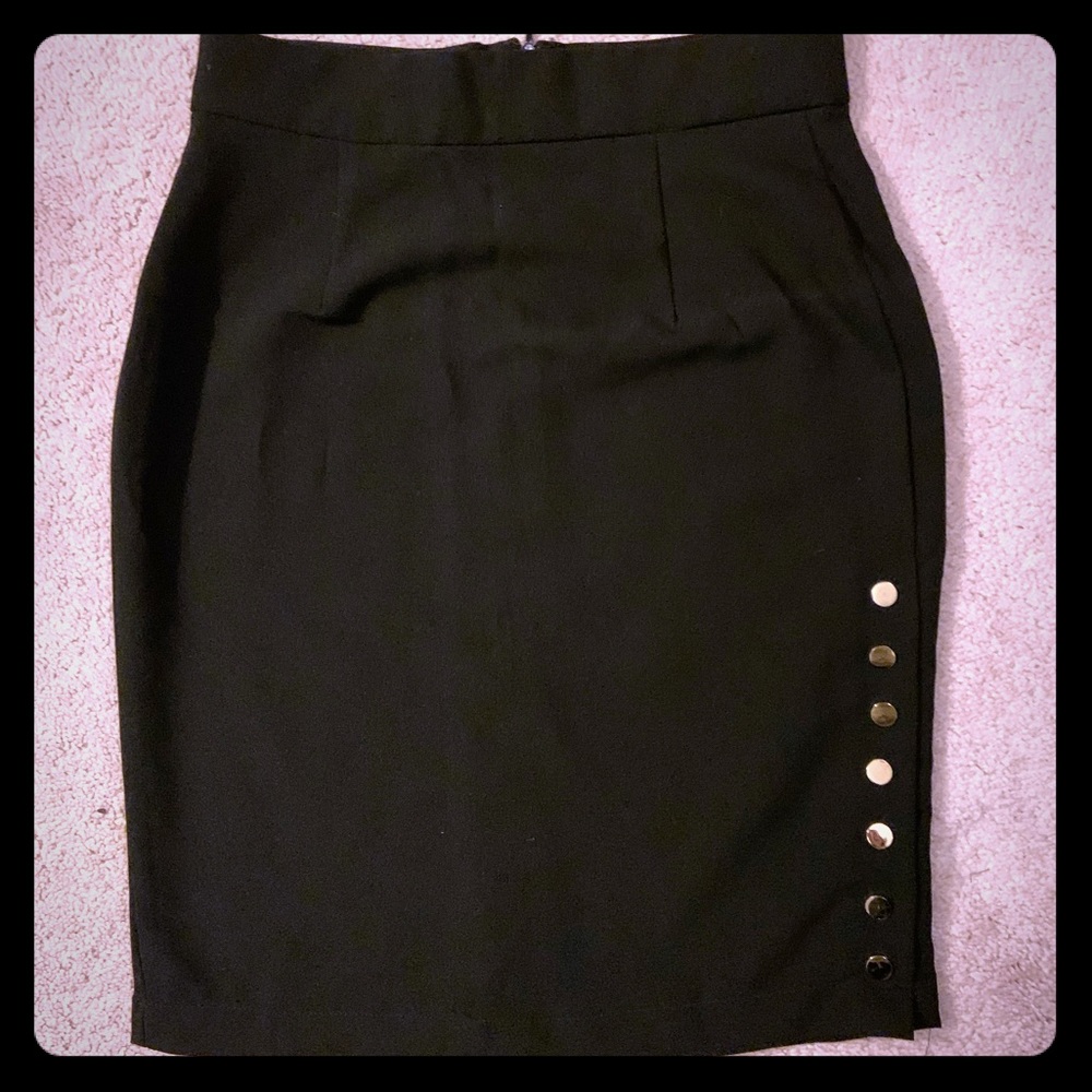 Black pencil skirt with gold buttons